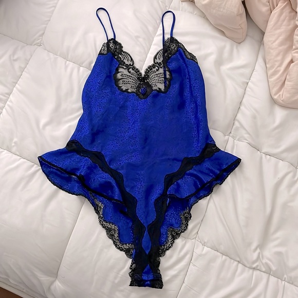 Dior Other - Vintage Deep Royal Blue Christian Dior Black Lace Teddy Bodysuit Lingerie
